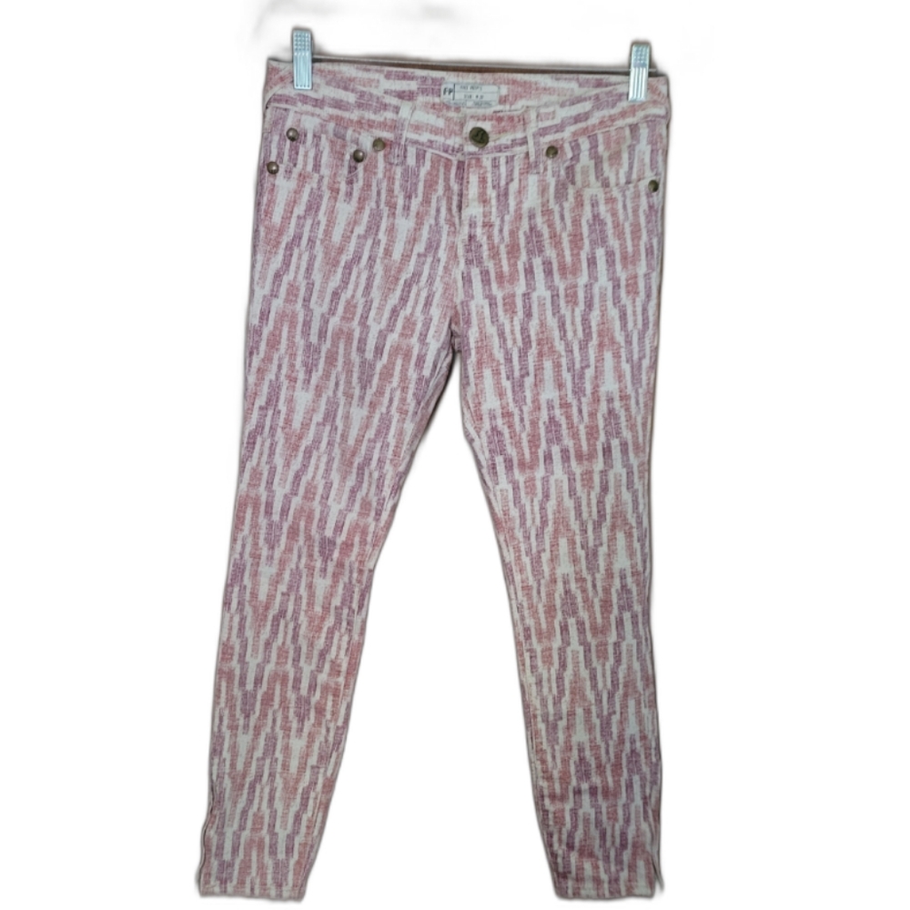 Free People sz 27 Red chevron Ikat skinny jeans #7